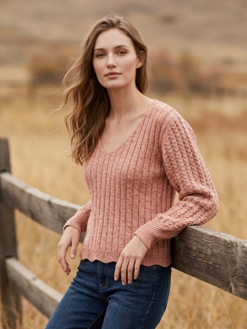 Frye Chunky Knit Sweater Pink Peach Apricot Brandy Space Dye NWT $65